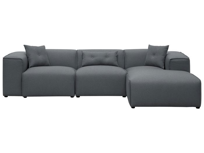 Canapé angle à gauche en tissu gris foncé 3 places DOLVA