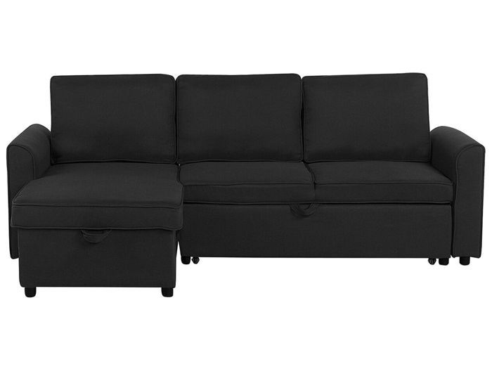 Canapé angle côté droit convertible en tissu noir 3 places NESNA