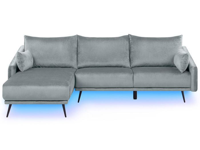 Canapé angle à droite 3 places en velours gris avec LED VARDE