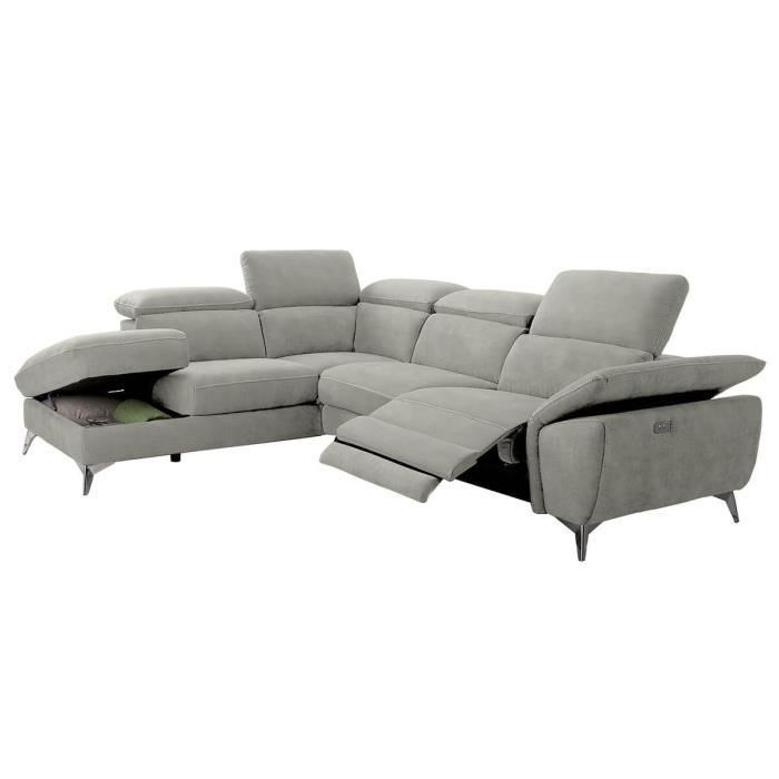 TOLEDO - Canapé d'Angle Gauche 1 Relax Electrique Gris Clair Angle Gauche