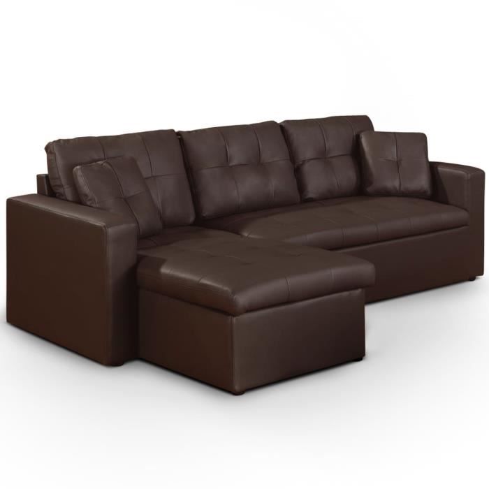 Canapé d'angle convertible Toledo Marron - Réversible - Cuir - 3 places - Contemporain - Design