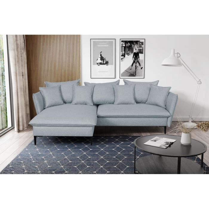 Canapé d'angle convertible en tissu gris bleuté LAZARE de PASCAL MORABITO - Angle gauche