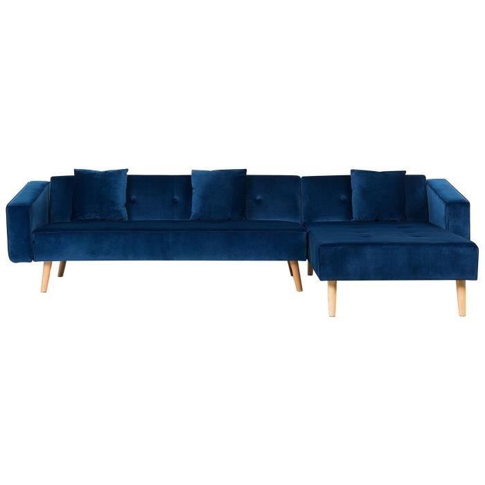 Canapé d'angle convertible en velours bleu 4 places - BELIANI - VADSO - Relaxation - Rétro - Quotidien