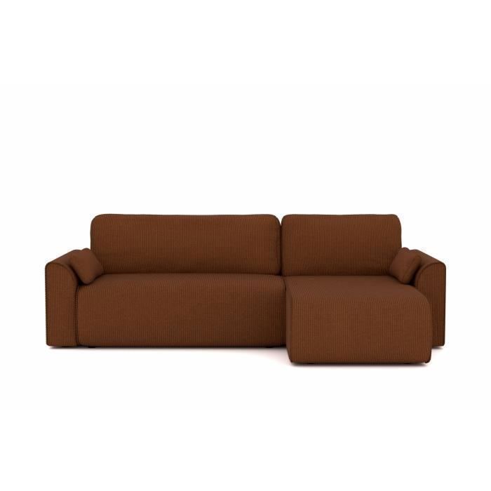 Canapé angle CAPUCINS convertible velours côtelé terracotta 4 places