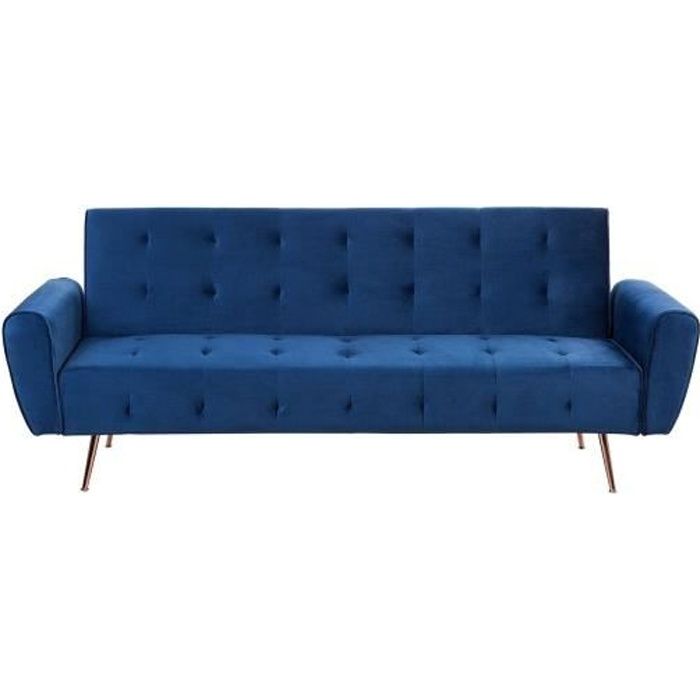 Canapé convertible 3 places velours bleu marine SELNES