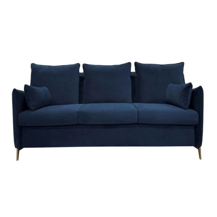 PICADILY Canapé convertible 3 places bleu marine matelas Dunlopillo 140cm