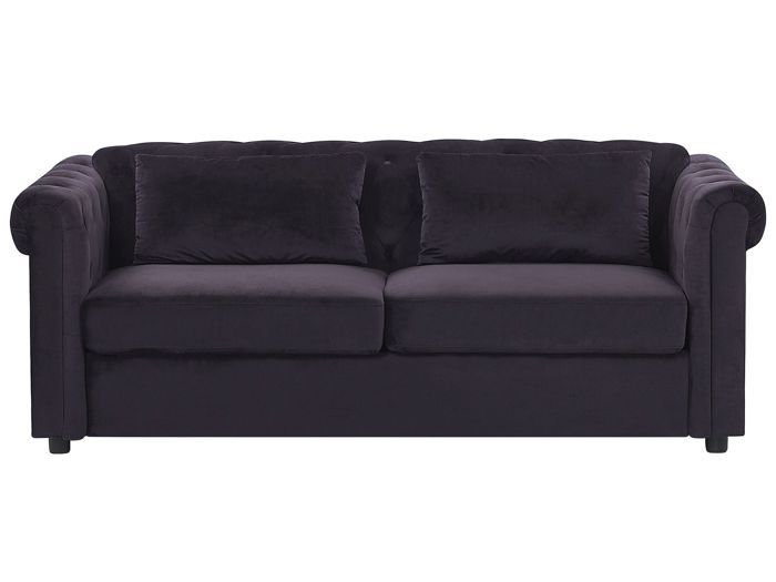 Canapé convertible 3 places en velours noir CHESTERFIELD
