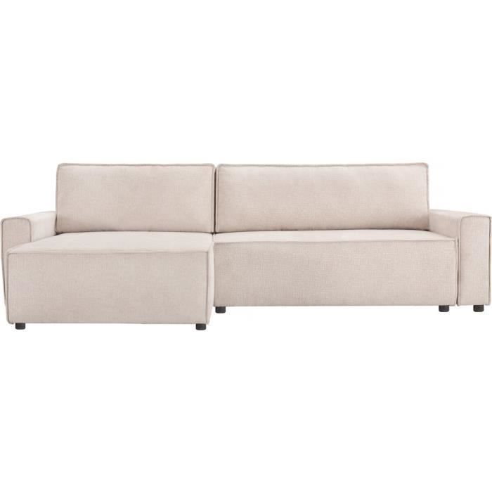 Canapé d'angle convertible en tissu texturé "Montaigne" - 4 places - Beige