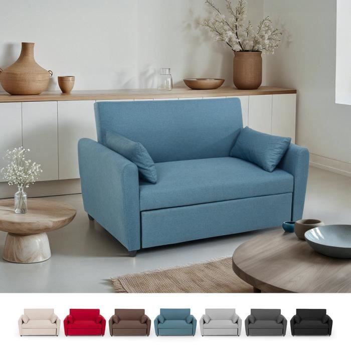 Canapé convertible 2 places clic clac design moderne en tissu PORTO RICO - Bleu