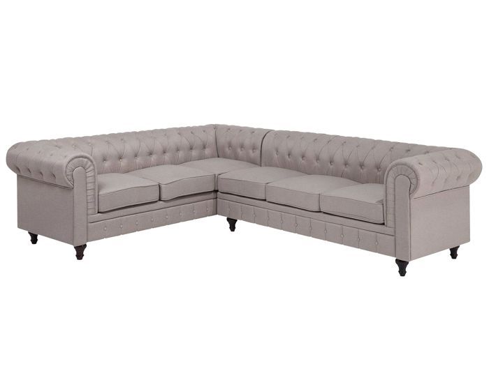 Canapé angle à droite 6 places en tissu beige CHESTERFIELD