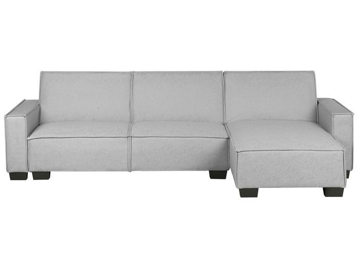 Canapé angle gauche 3 places convertible en tissu gris clair ROMEDAL