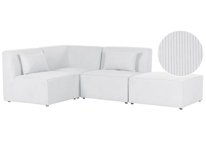 Canapé d'angle 3 places modulable côté droit en velours côtelé blanc cassé avec ottoman LEMVIG