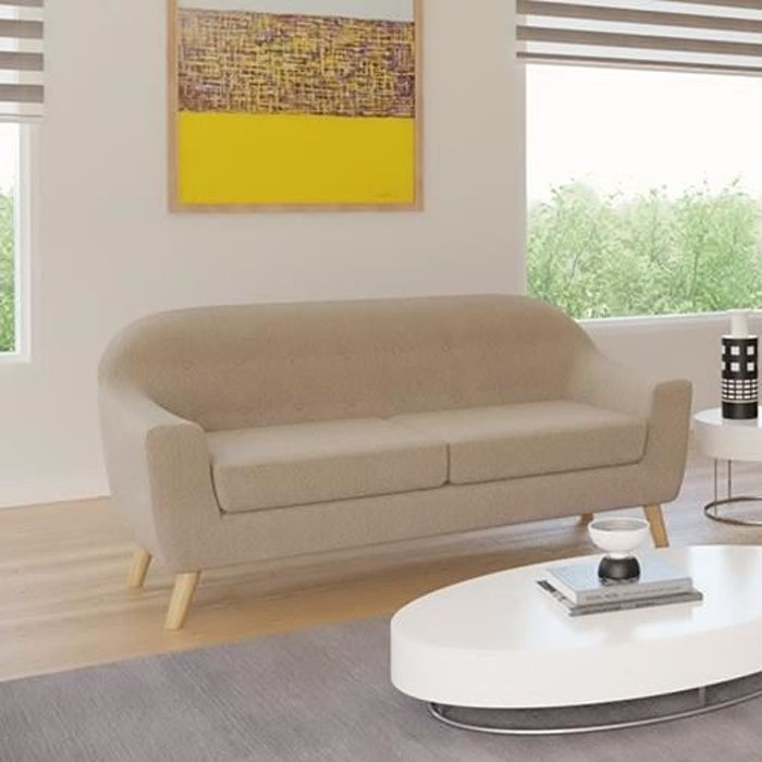 Canapé 3 places SUVI - Beige - Tissu