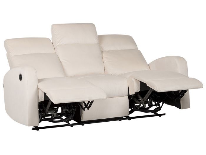 Canapé 3 places inclinable électrique en velours blanc VERDAL