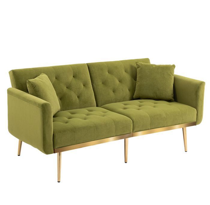 Canapé-lit 3 Places en Velours avec 2 coussins - 162x78x80 cm - Vert