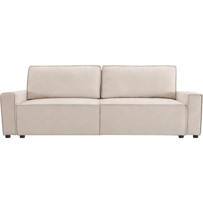 Canapé droit convertible en tissu chenille "Montaigne" - 3 places -  Beige