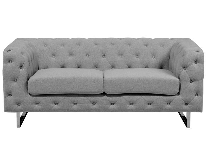 Canapé Chesterfield 2 places en tissu gris clair VISSLAND