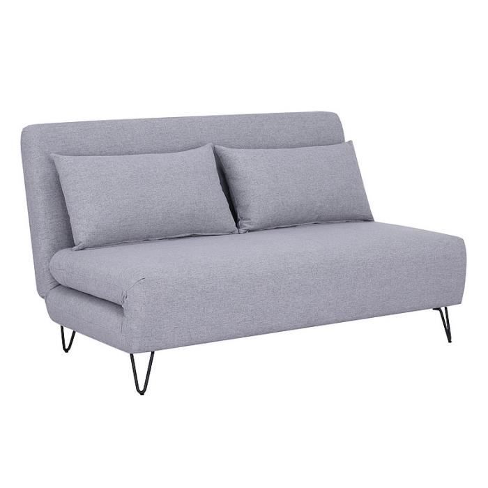 Canapés - Canapé en velours convertible en lit 2 places - Gris - L 141 x H 81 x P 90 cm