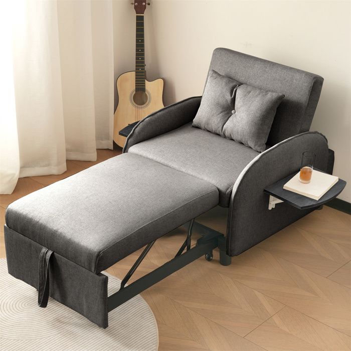 Chauffeuse 1 Place Adulte, Fauteuil Salon, Fauteuil Convertible 1 Place, Canapé-Lit Simple Extensible, Chaise Ergonomique, Gris