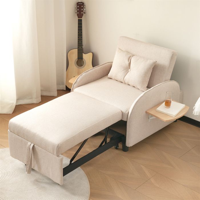 Fauteuil Convertible 1 Place, Canapé-Lit Simple Extensible,Fauteuil Salon,Chauffeuse 1 Place Adulte,Chaise Ergonomique,Beige Clair