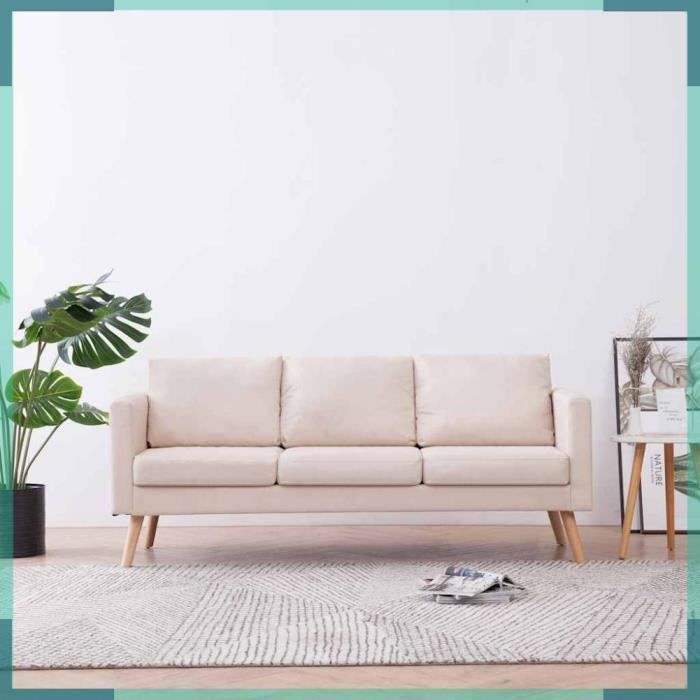 Canapé à 3 places Tissu Crème-FHE281352