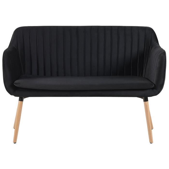 Canapé banquette 2 places en velours noir - BELIANI - TABY - Style scandinave - Moderne - Avec accoudoirs