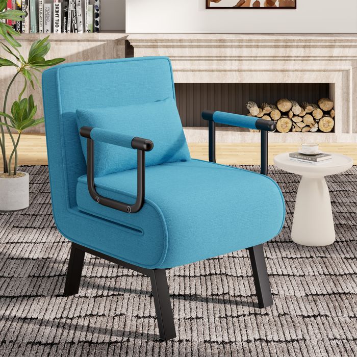 Fauteuil Convertible 3 en 1,Fauteuil Salon Pliante en Tissu ,Canapé-Lit 1 Place pour Bureau, Salon, Balcon,Bleu