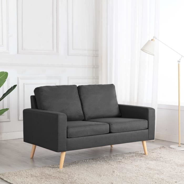 Canapé à 2 Places Sofa de Salon Gris foncé Tissu☆☆8341