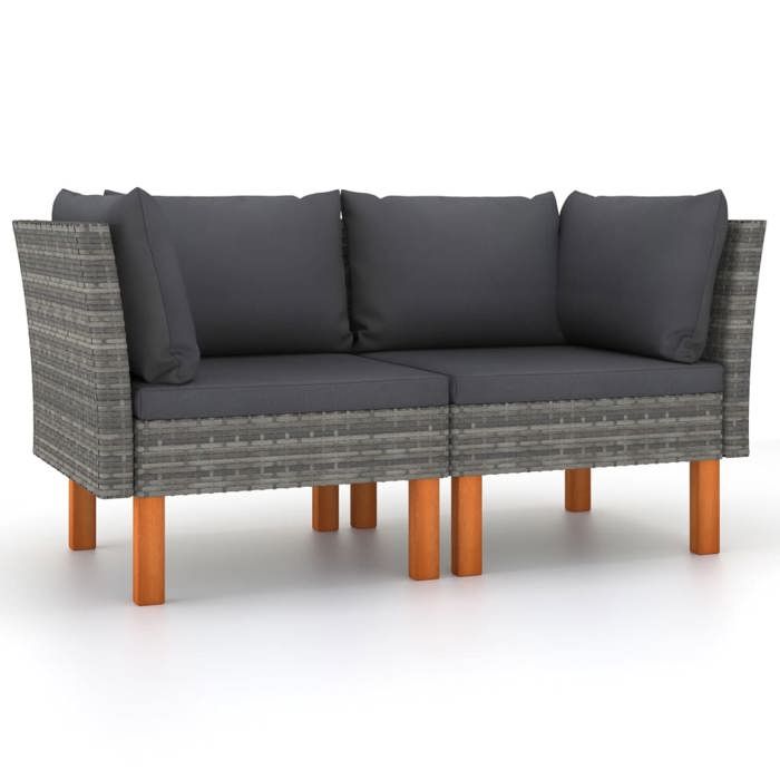 Canapés d'angle 2 pcs-Mobilier de Salon  Résine tressée et bois d'eucalyptus massif 291740