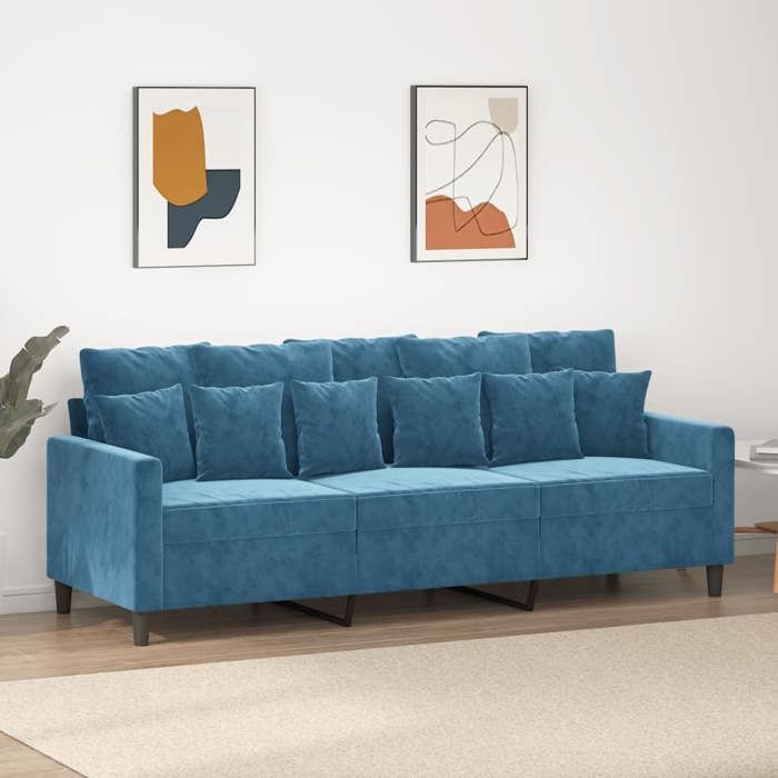 Canapé à 3 places-Mobilier de Salon Bleu 180 cm Velours 230375