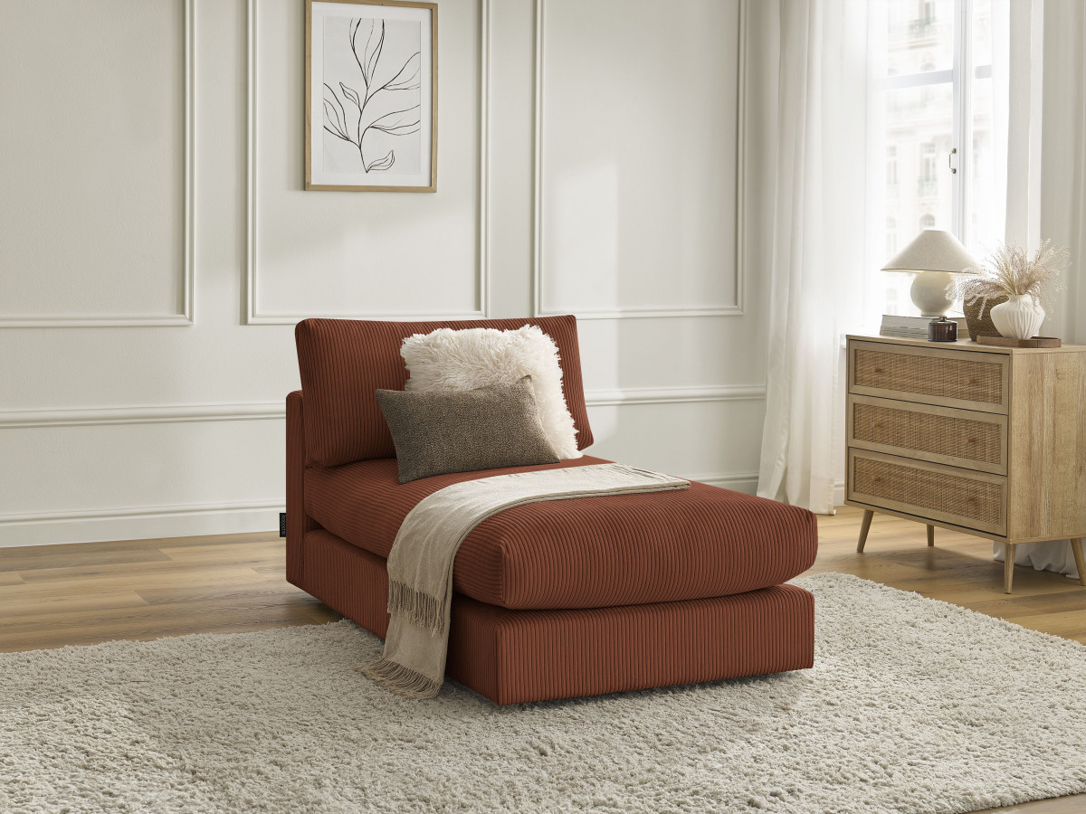 Méridienne pour canapé modulable PARIS velours côtelé orange   BOBOCHIC 1 places