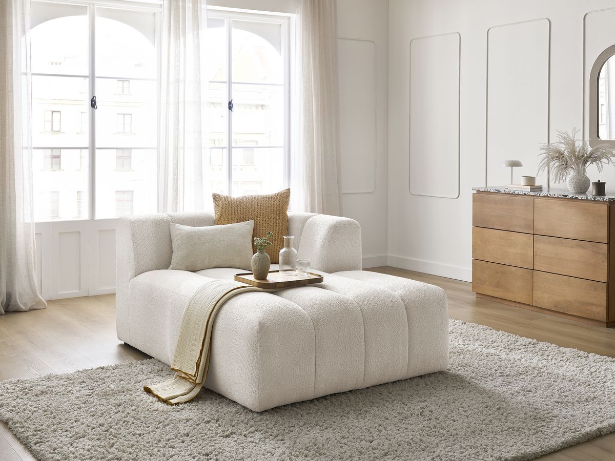 Méridienne pour canapé modulable ANNECY tissu bouclette blanc  angle droit BOBOCHIC
