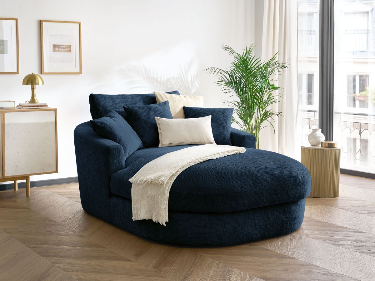 Méridienne BELEM tissu texturé bleu foncé   BOBOCHIC