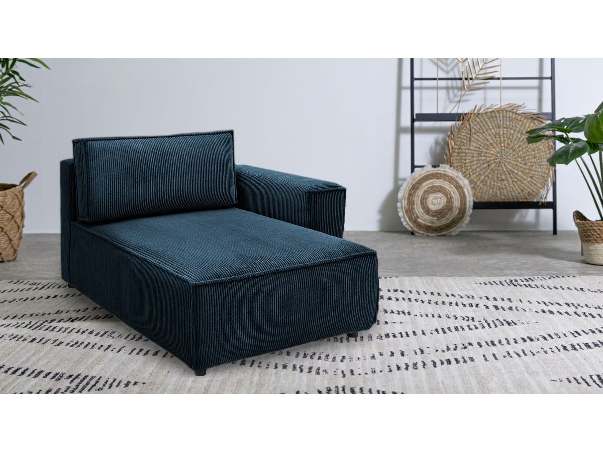 Méridienne avec accoudoir pour canapé modulable NIHAD tissu velours côtelé bleu foncé  angle droit BOBOCHIC 1 places