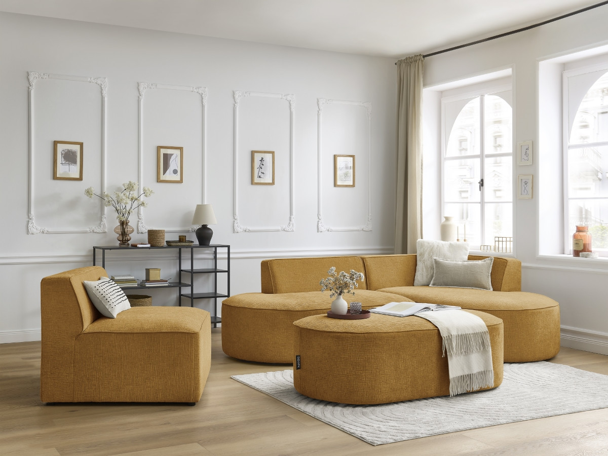 Chauffeuse 1 place pour canapé modulable ROUSSEAU tissu texturé jaune   BOBOCHIC 1 places