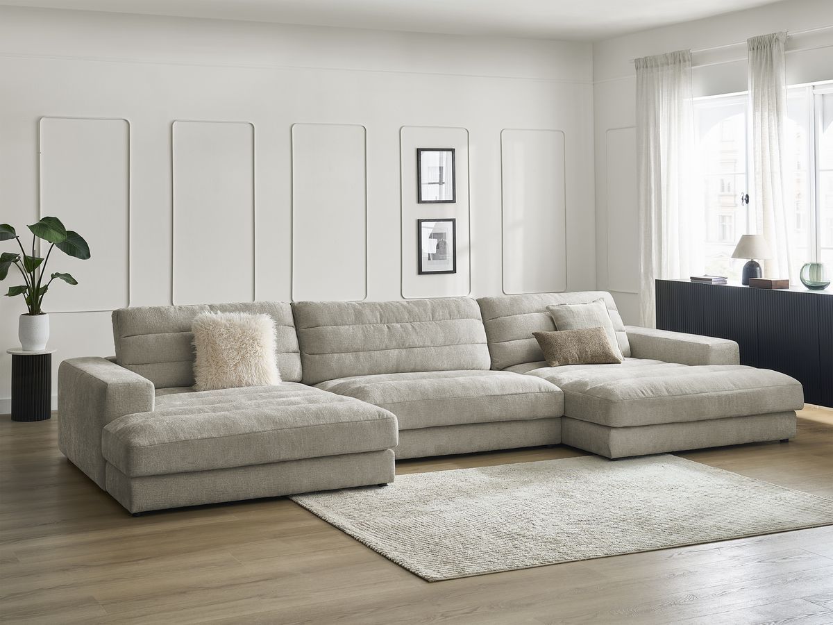 Canapé panoramique fixe SIERRA tissu texturé taupe   BOBOCHIC 4 places