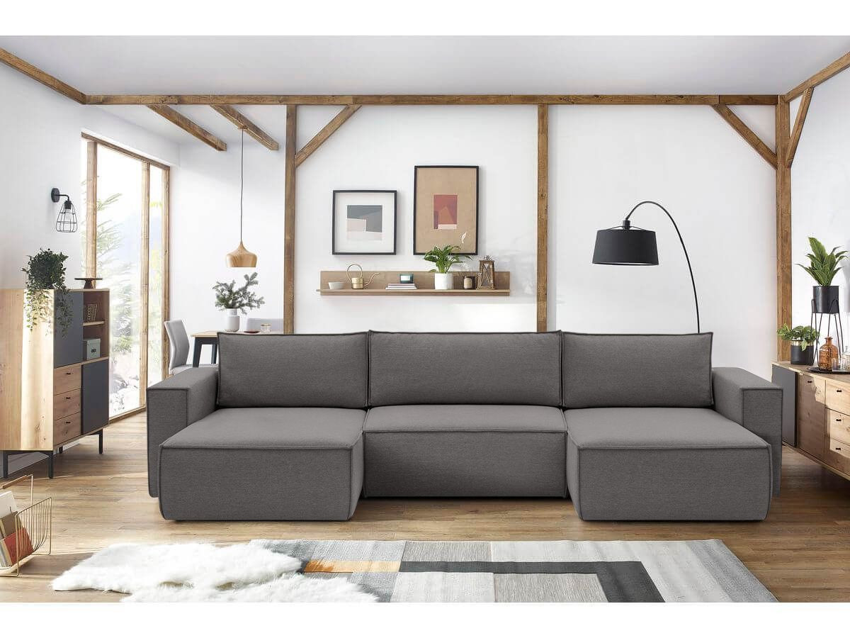 Canapé panoramique convertible coffre NIHAD Tissu gris foncé   BOBOCHIC 6 places