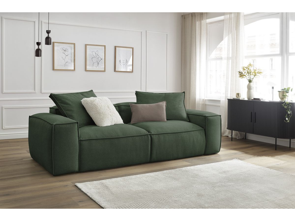 Canapé droit fixe ultra moelleux 3 places BOHEME tissu chiné vert   BOBOCHIC