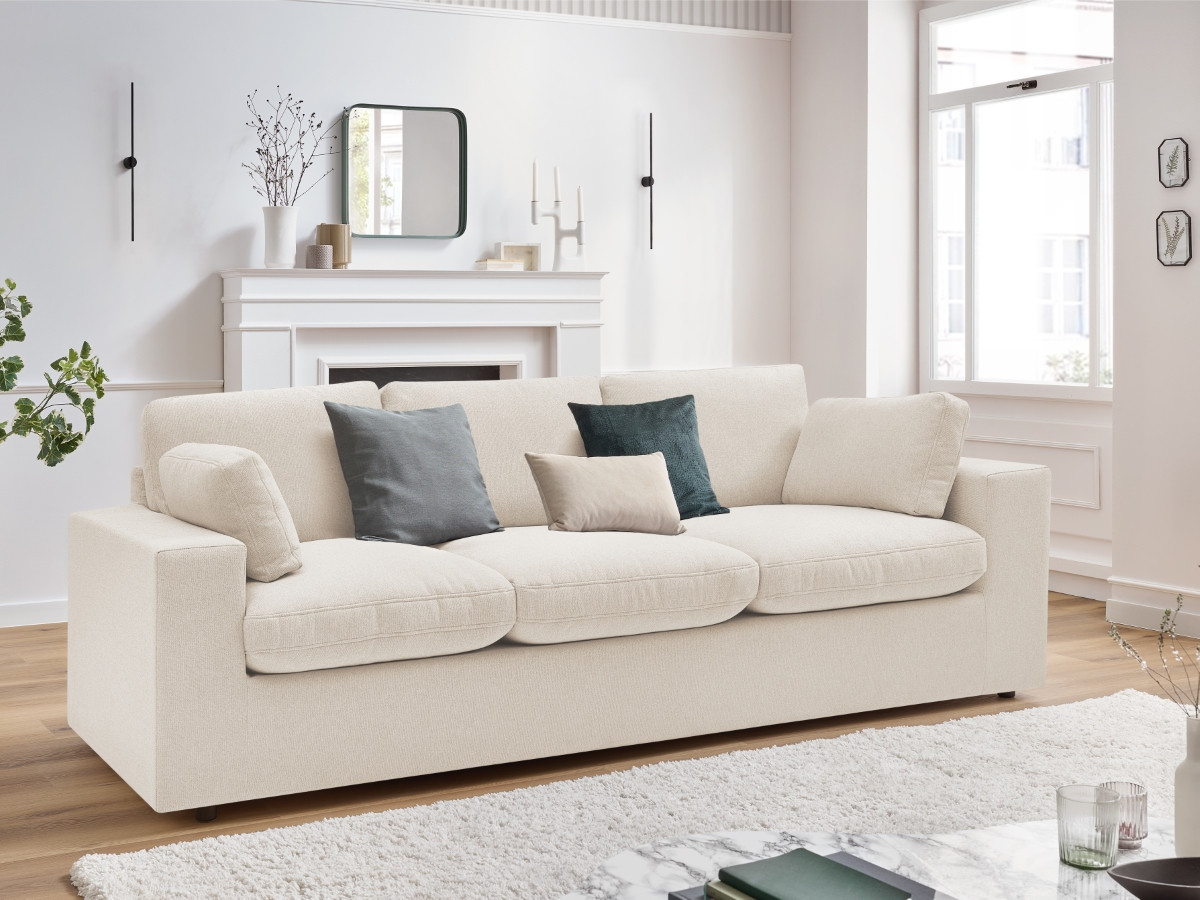 Canapé droit fixe compact BELAIR beige   BOBOCHIC 3 places