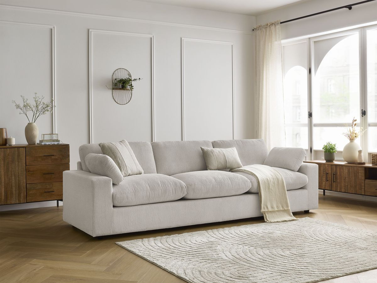 Canapé droit fixe 4 places BELAIR velours côtelé beige   BOBOCHIC
