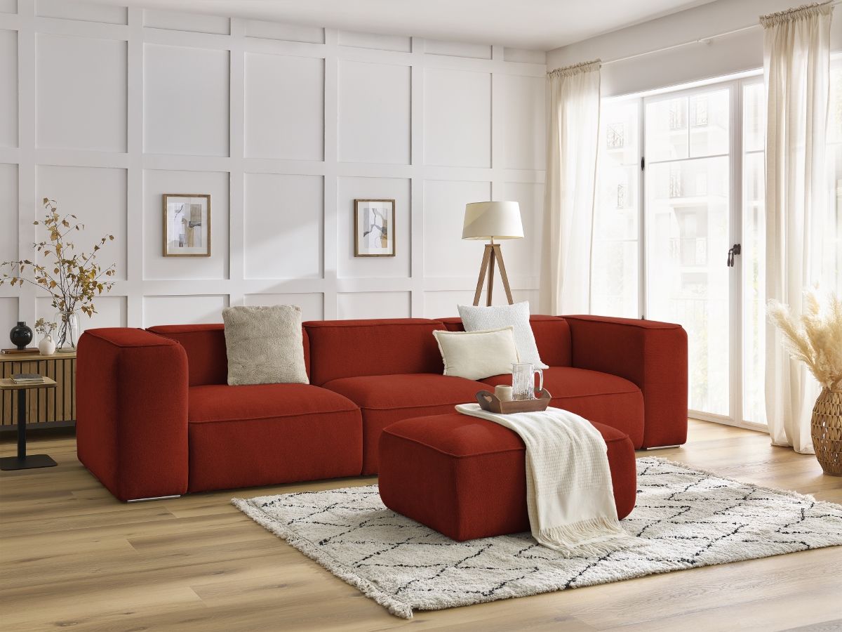 Canapé droit fixe 3 places ZEPHYR avec pouf orange   BOBOCHIC