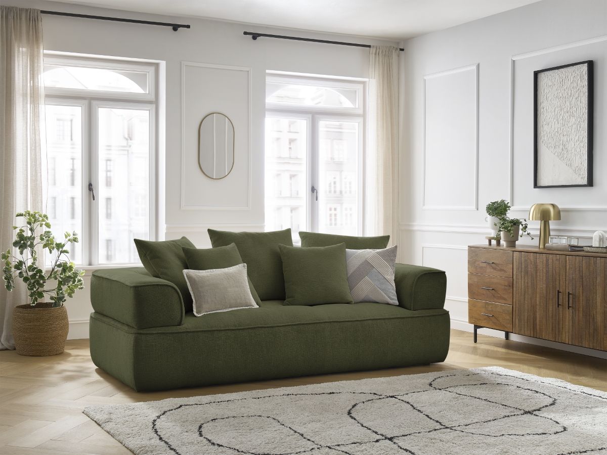 Canapé droit fixe 3 places WHESLEY vert foncé   BOBOCHIC