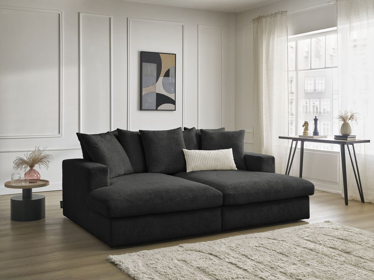 Canapé droit fixe 3 places SIMEON assise profonde gris foncé   BOBOCHIC