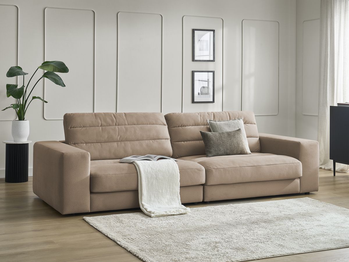 Canapé droit fixe 3 places SIERRA velours taupe   BOBOCHIC