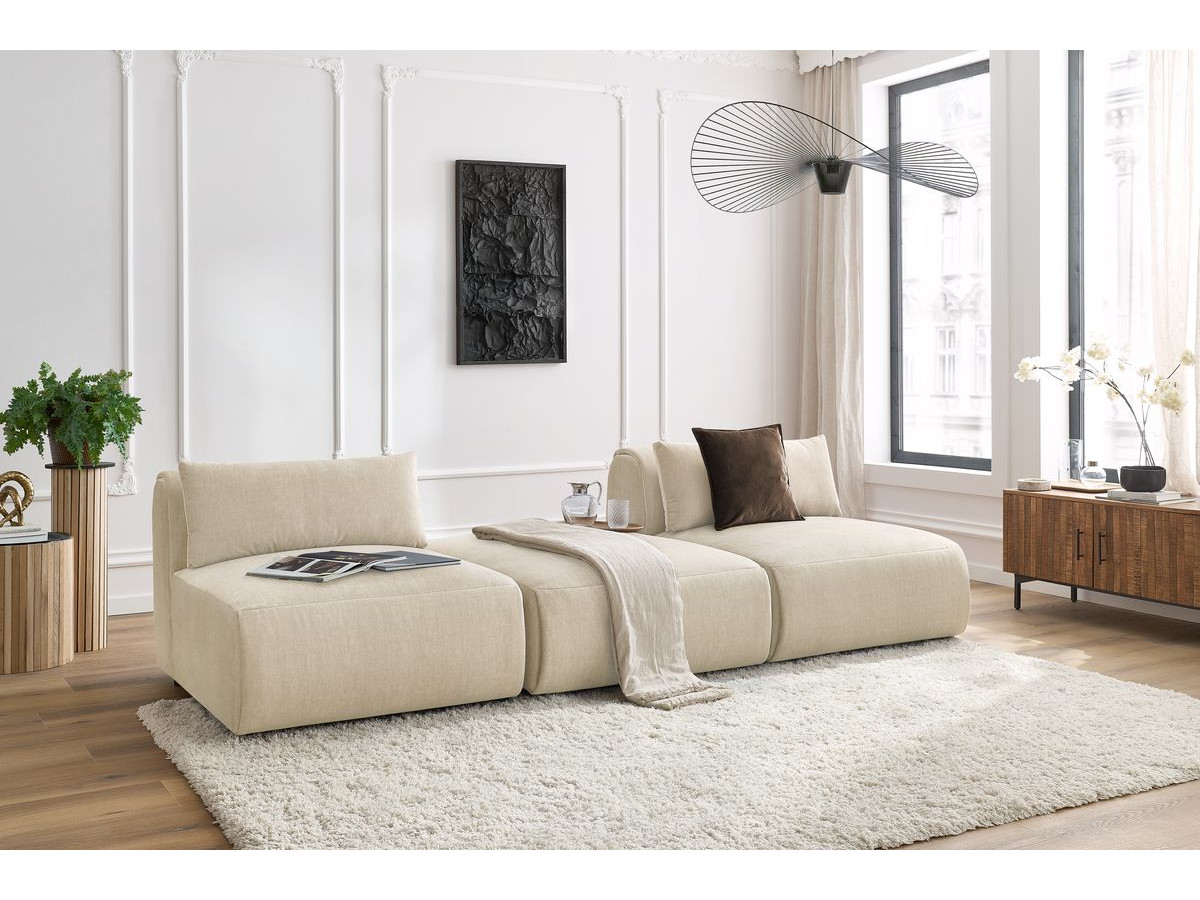 Canapé droit fixe 3 places JEANNE tissu velours beige   BOBOCHIC 3 places