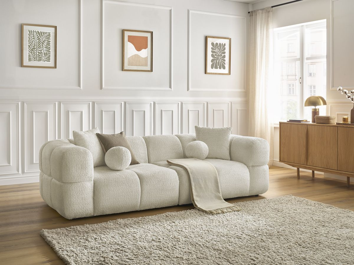 Canapé droit fixe 3 places CRISTINA beige   BOBOCHIC