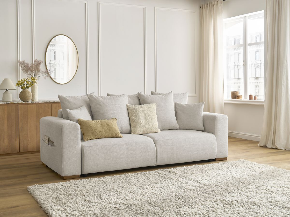 Canapé droit convertible SIDONIE tissu chiné beige   BOBOCHIC 3 places