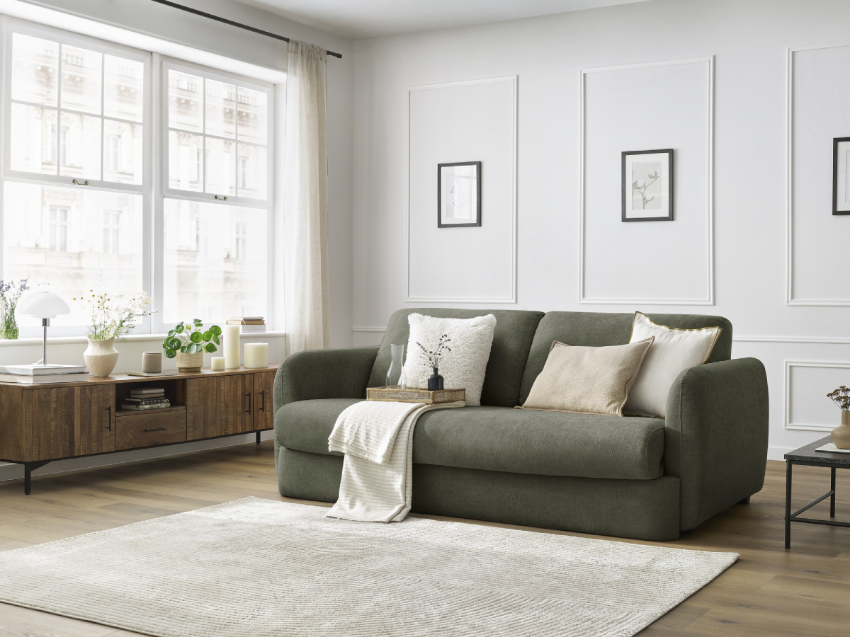 Canapé droit convertible ouverture express JAURES vert 160x195  BOBOCHIC 3 places