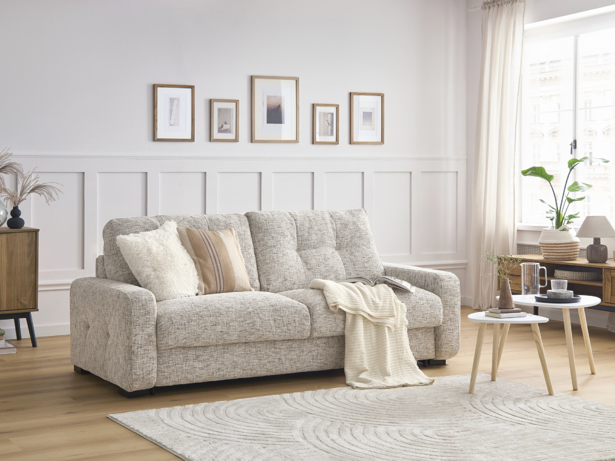 Canapé droit convertible ouverture express CHARLES beige 140x195  BOBOCHIC 3 places