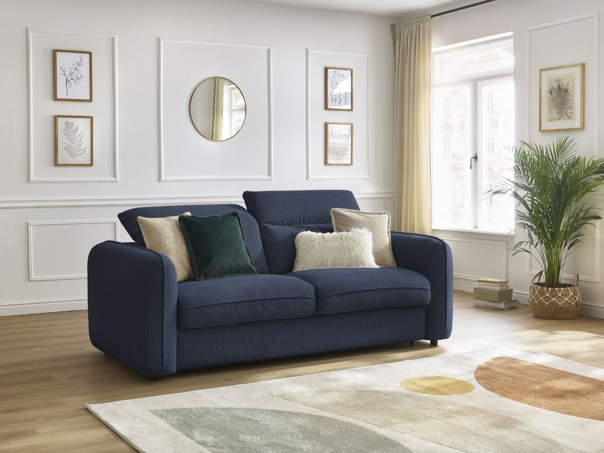 Canapé droit convertible express ACHILLE bleu foncé 160x200  BOBOCHIC 3 places